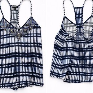 Express Navy and White Patterned Camisole